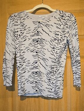 Light Blue and Black Printed Button-Front Cardigan